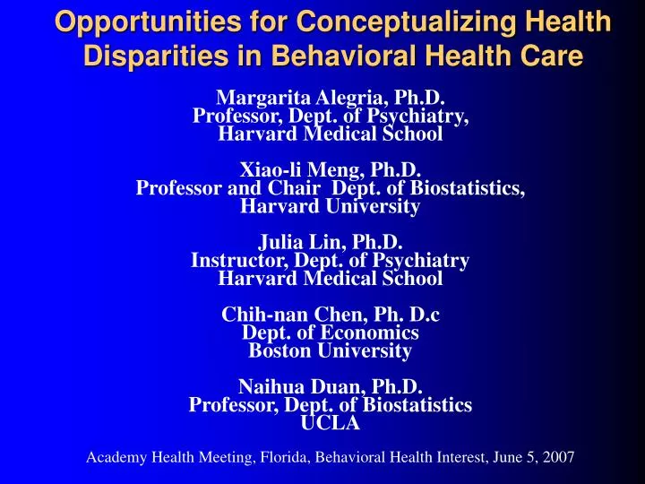 opportunities for conceptualizing health disparities in behavioral health care