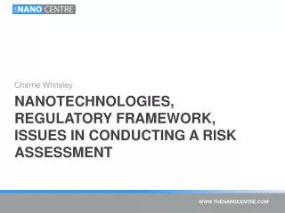 Nanotechnologies, Regulatory Framework, Issues in conducting a risk assessment