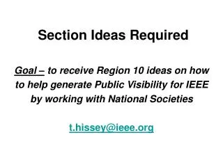 Section Ideas Required