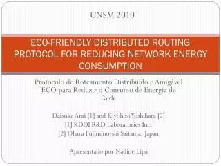 eco friendly distributed routing protocol for reducing network energy consumption