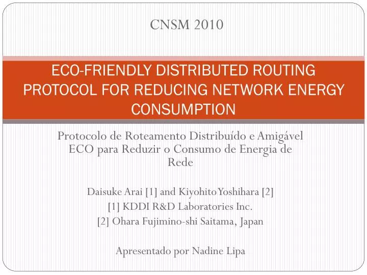 eco friendly distributed routing protocol for reducing network energy consumption