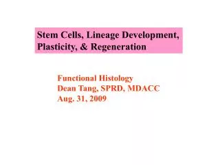 Stem Cells, Lineage Development, Plasticity, &amp; Regeneration