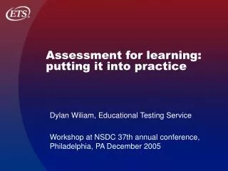 Assessment for learning: putting it into practice