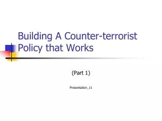 Building A Counter-terrorist Policy that Works