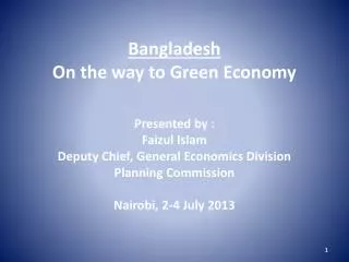 Bangladesh On the way to Green Economy