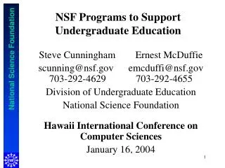 NSF Programs to Support Undergraduate Education