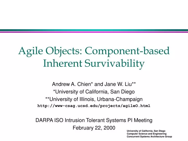 agile objects component based inherent survivability