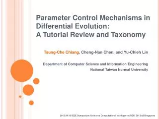 Parameter Control Mechanisms in Differential Evolution: A Tutorial Review and Taxonomy