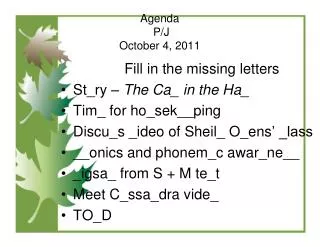 Agenda P/J October 4, 2011