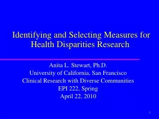Identifying and Selecting Measures for Health Disparities Research