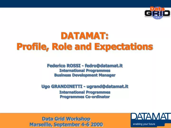 datamat profile role and expectations