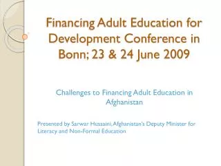 Financing Adult Education for Development Conference in Bonn; 23 &amp; 24 June 2009