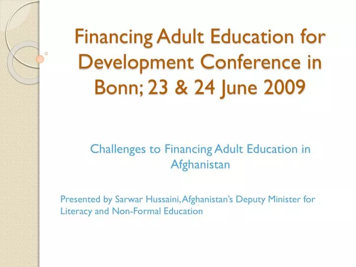 financing adult education for development conference in bonn 23 24 june 2009