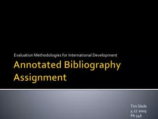 Annotated Bibliography Assignment