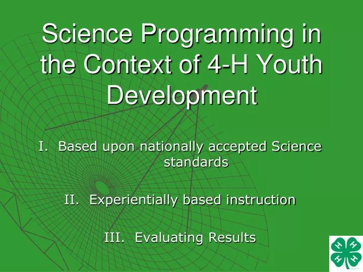 science programming in the context of 4 h youth development
