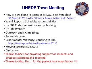 UNEDF Town Meeting How are we doing in terms of SciDAC-2 deliverables?