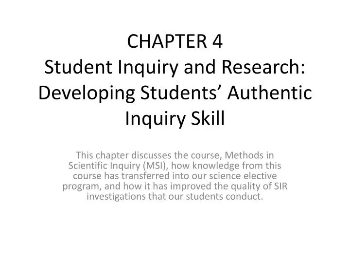 chapter 4 student inquiry and research developing students authentic inquiry skill