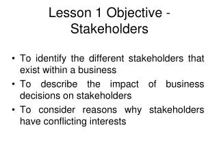 Lesson 1 Objective - Stakeholders