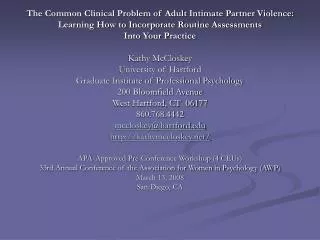 The Common Clinical Problem of Adult Intimate Partner Violence: