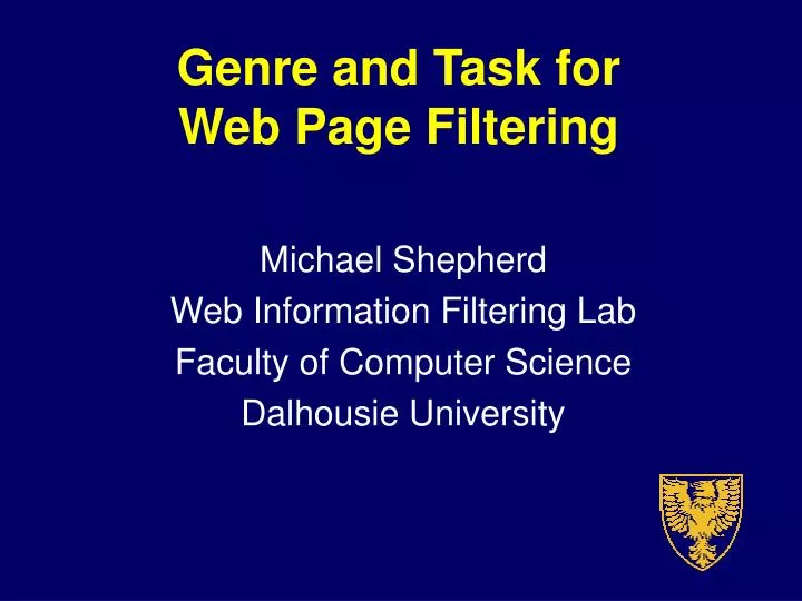genre and task for web page filtering