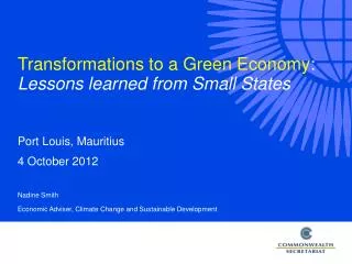 Transformations to a Green Economy : Lessons learned from Small States