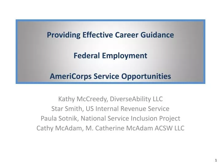 providing effective career guidance federal employment americorps service opportunities
