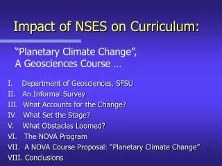 Impact of NSES on Curriculum:
