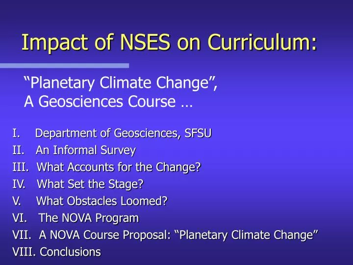 impact of nses on curriculum