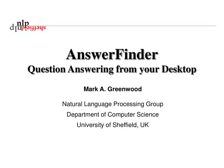 answerfinder question answering from your desktop