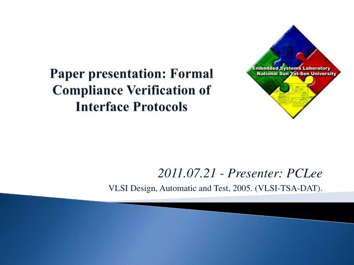 paper presentation formal compliance verification of interface protocols