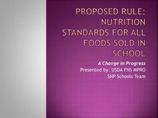 Proposed Rule: Nutrition Standards for All Foods Sold in School