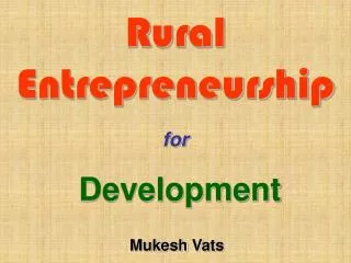Rural Entrepreneurship for Development