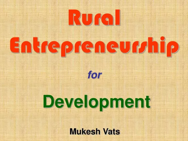 rural entrepreneurship for development