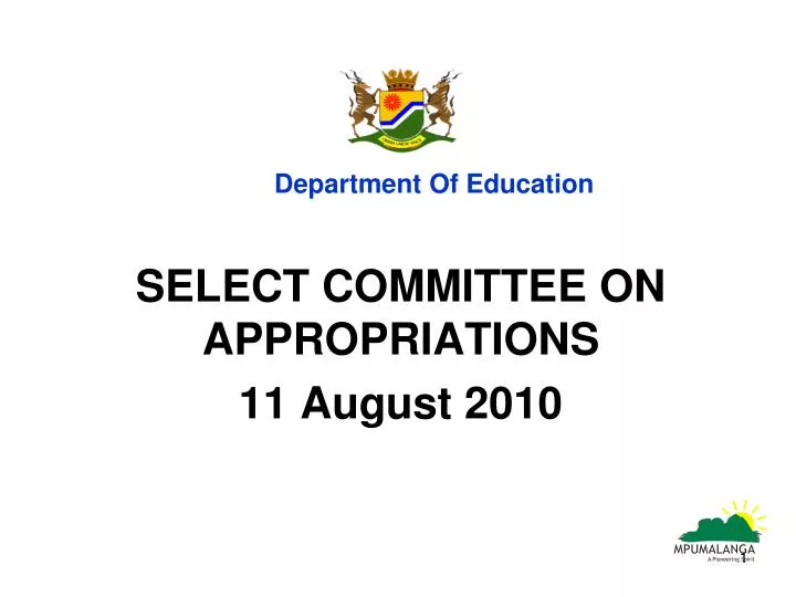 select committee on appropriations 11 august 2010