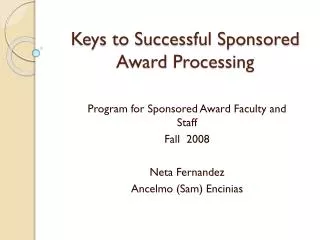 Keys to Successful Sponsored Award Processing