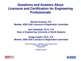 Questions and Answers About Licensure and Certification for Engineering Professionals