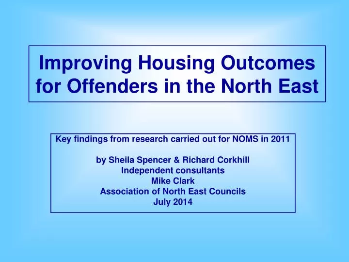 improving housing outcomes for offenders in the north east