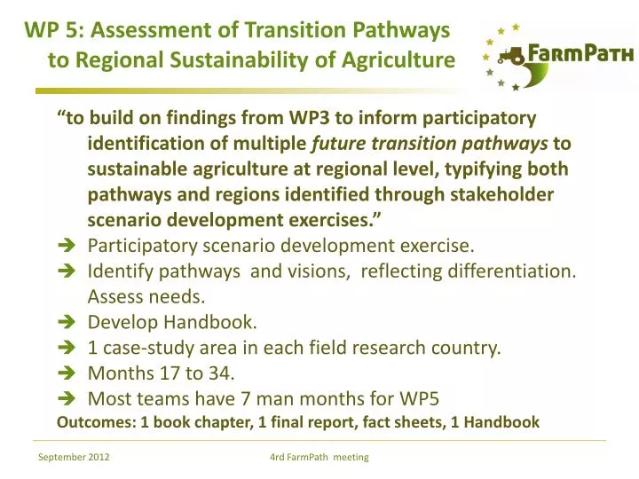 wp 5 assessment of transition pathways to regional sustainability of agriculture