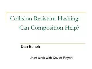 Collision Resistant Hashing: 	Can Composition Help?