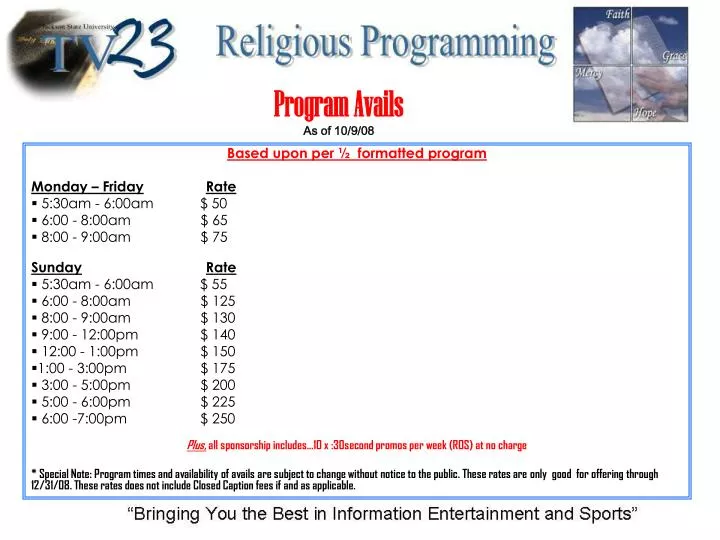 program avails as of 10 9 08