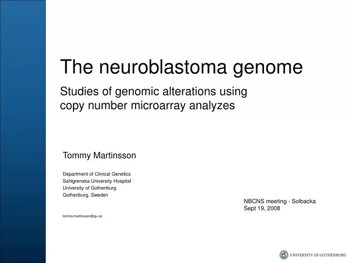 the neuroblastoma genome studies of genomic alterations using copy number microarray analyzes