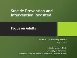Suicide Prevention and Intervention Revisited Focus on Adults