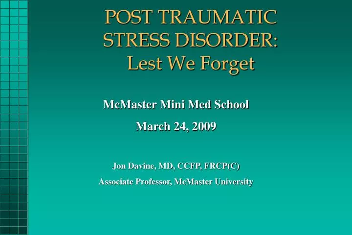 post traumatic stress disorder lest we forget