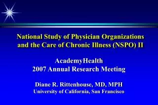 National Study of Physician Organizations and the Care of Chronic Illness (NSPO) II