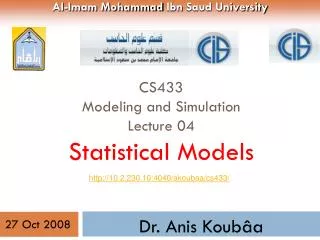 CS433 Modeling and Simulation Lecture 04 Statistical Models