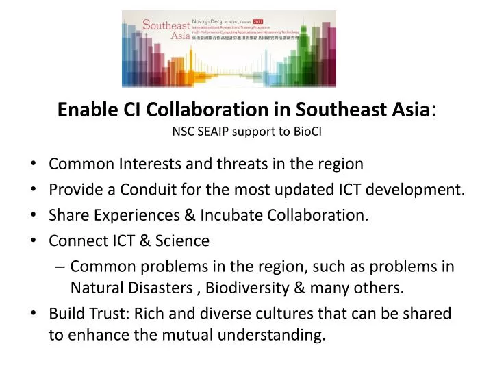 enable ci collaboration in southeast asia nsc seaip support to bioci