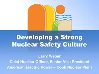 Developing a Strong Nuclear Safety Culture Larry Weber
