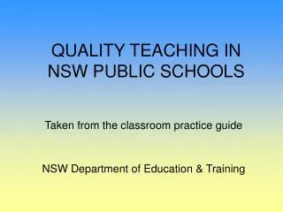 QUALITY TEACHING IN NSW PUBLIC SCHOOLS