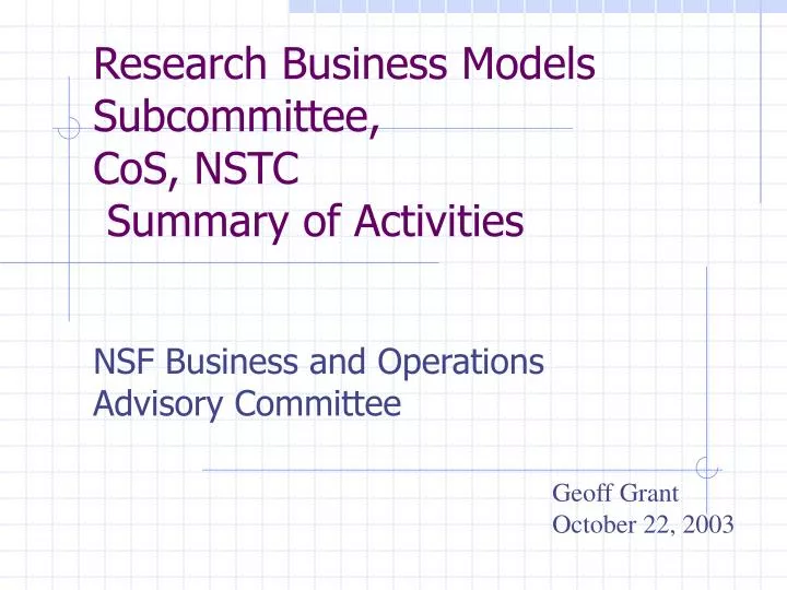 research business models subcommittee cos nstc summary of activities