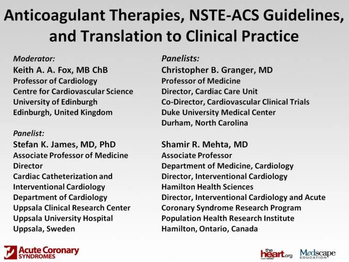 anticoagulant therapies nste acs guidelines and translation to clinical practice